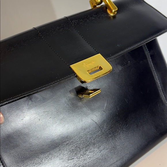 GINZA Kanematsu Handbag black leather bamboo style handle vintage - Picture 8 of 15